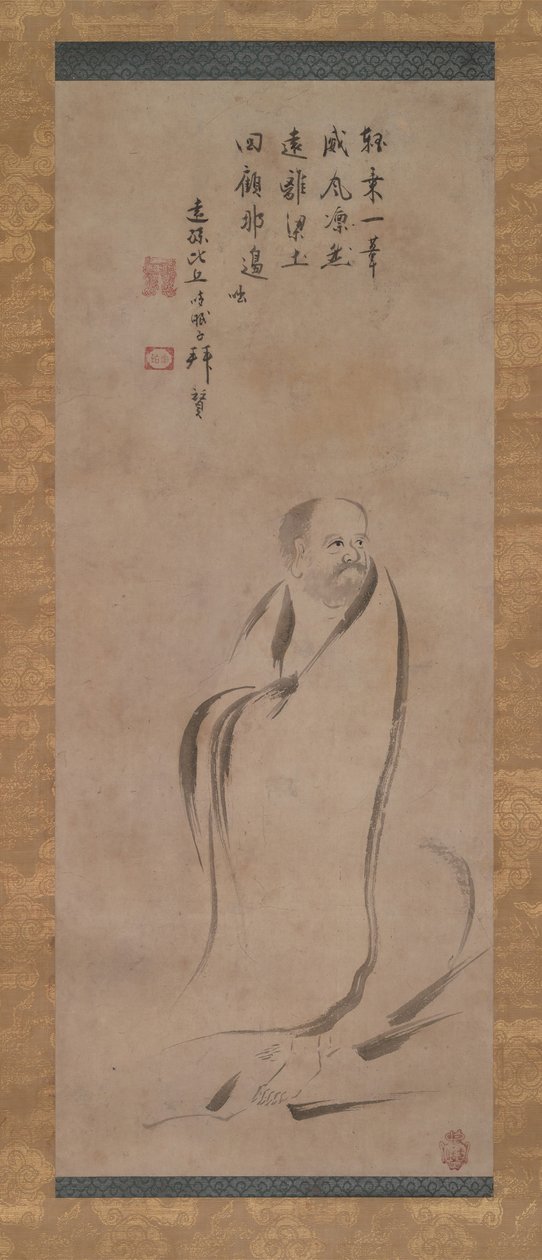 Bodhidharma Překročení řeky Yangzi na rákosu, konec 16. století. od Kano Soshu