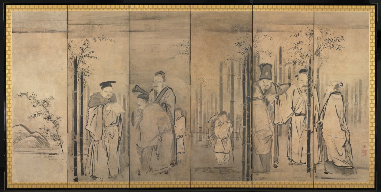 Sedm mudrců z Bamboo Grove, Čtyři starší z Mt. Shang, 17. století. od Kanō Tan’yū