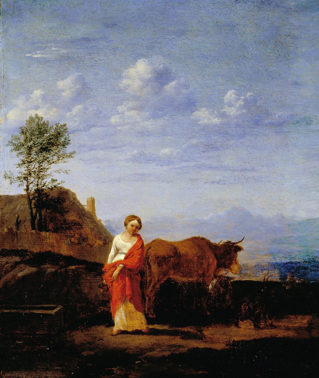 Žena s krávami na silnici od Karel Du Jardin