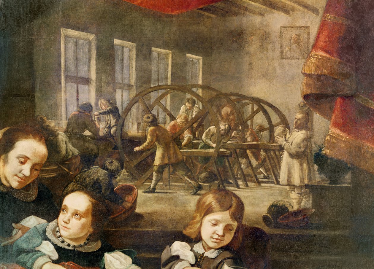 Detail z portrétu řezače drahých kamenů Dyonise Miseroniho a rodiny, zobrazující rytinu na skle v jeho dílně, 1653 od Karel Škréta