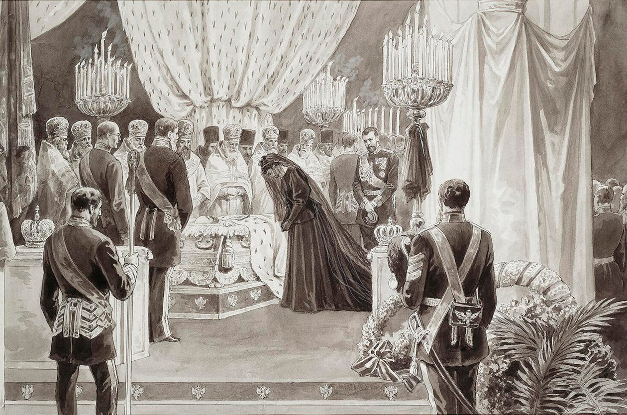 Pohřeb císaře Alexandra III v katedrále svatého Petra a Pavla v Petrohradě, 1894. od Karel Brozh