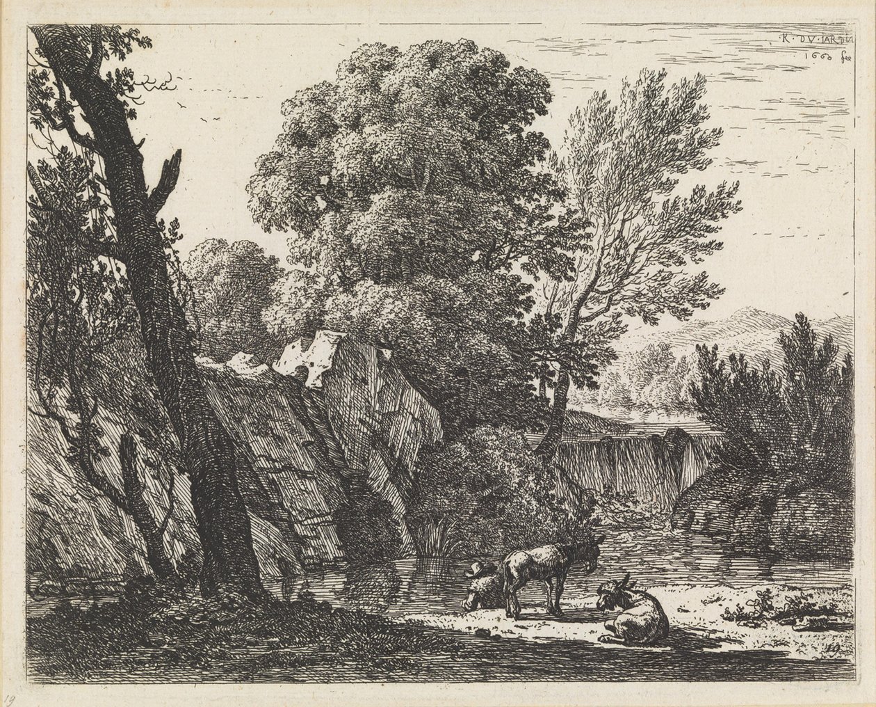 Krajina s mužem a dvěma osly od Karel Dujardin
