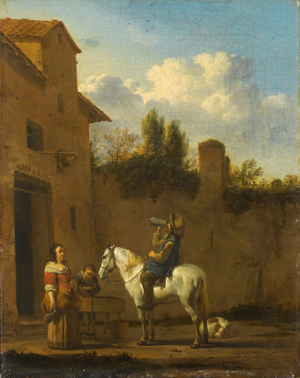 Jízda na trumpetu při pití, 1650-60 od Karel Dujardin