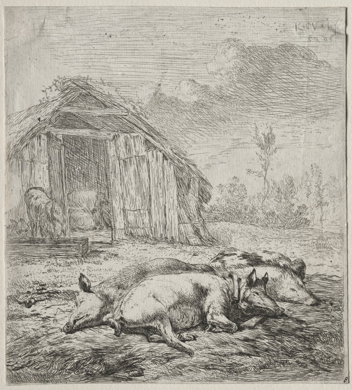 Tři svině ležící před chlívem od Karel Dujardin