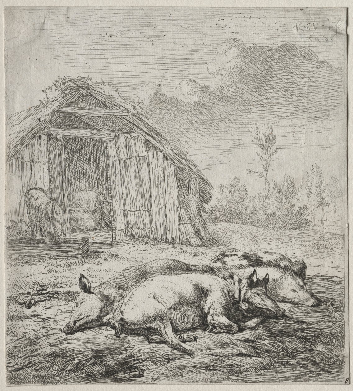 Tři svině ležící před chlívem. od Karel Dujardin