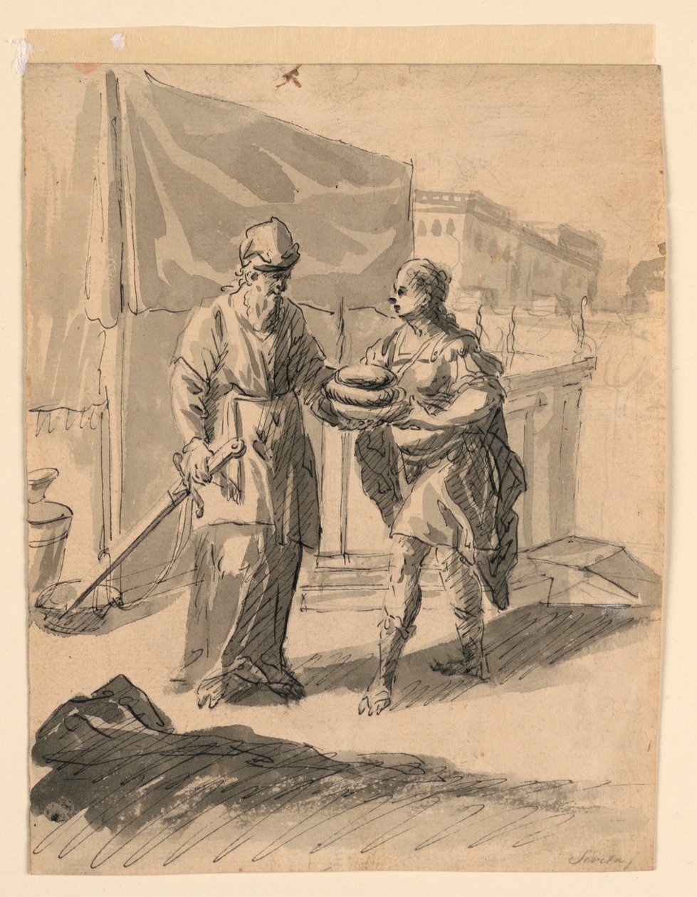 Kresba, Postava podávající chléb generálovi, asi 1650 od Karel Škréta
