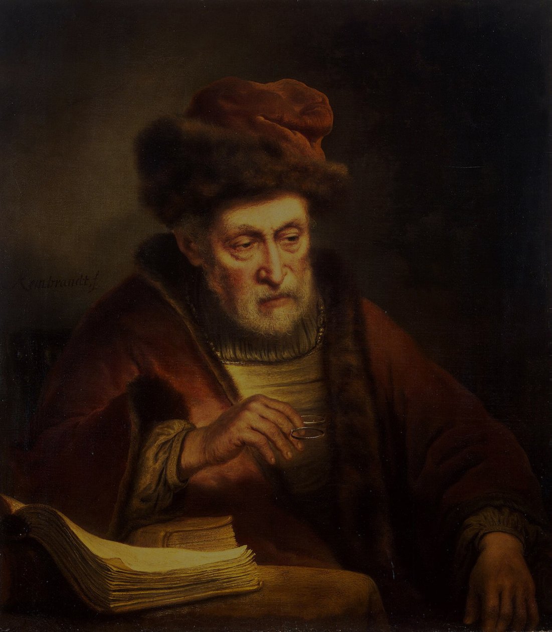 Starý muž drží brýle od Karel van der Pluym