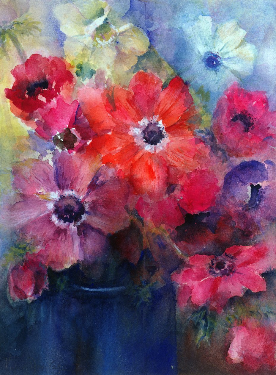 Caen Anemones v modrém džbánu od Karen Armitage