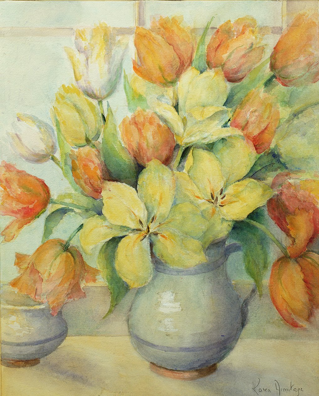 Tulipány Mendel a Darwin na okenním parapetu od Karen Armitage