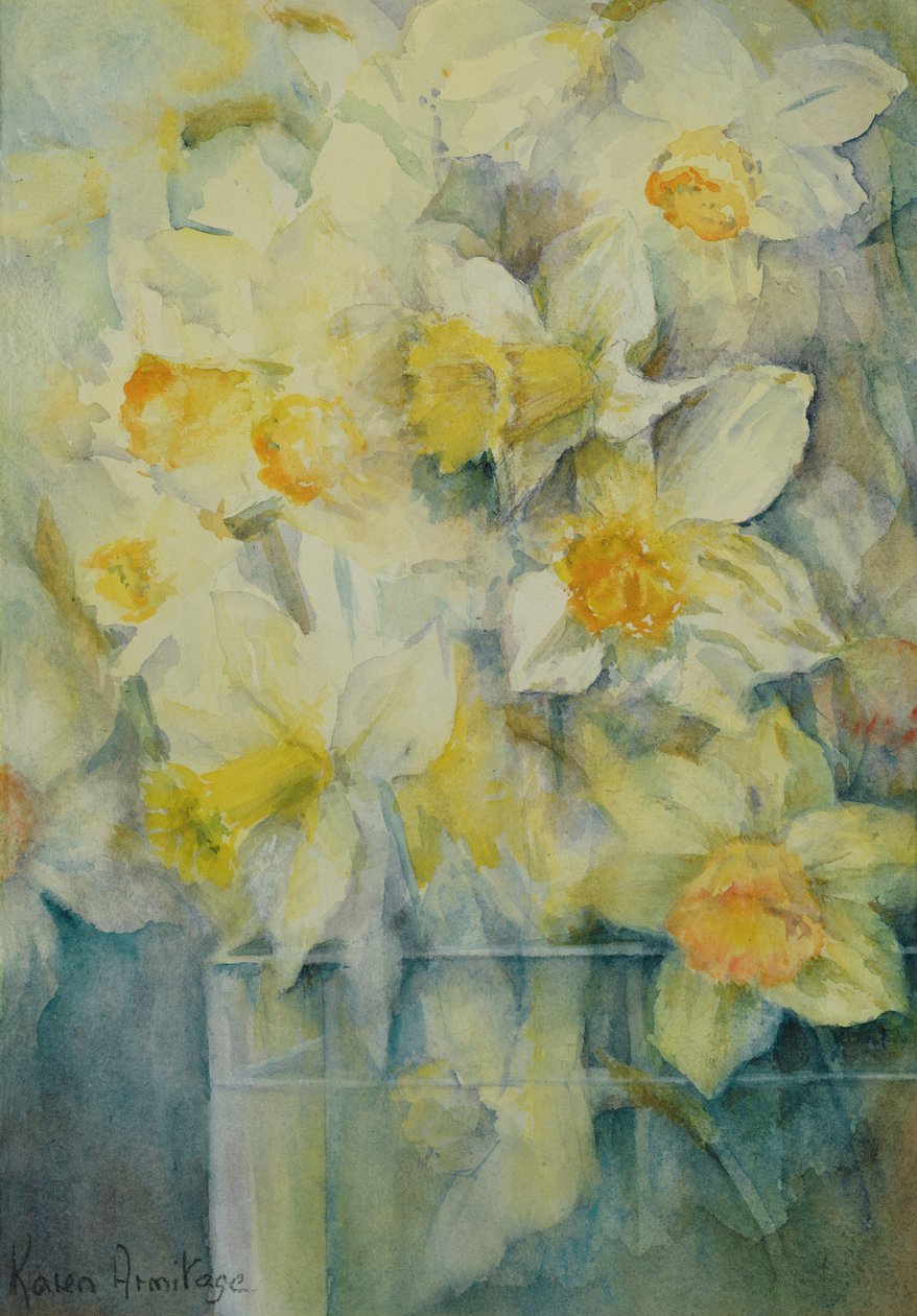 Jarní čas, smíšené narcisy v nádrži č. 3, paní Krelage, Ice Follies a Fortune od Karen Armitage