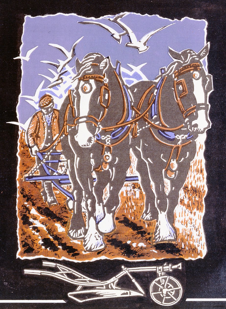 The Plough, 1997 (linoryt a wc na papíře) od Karen Cater