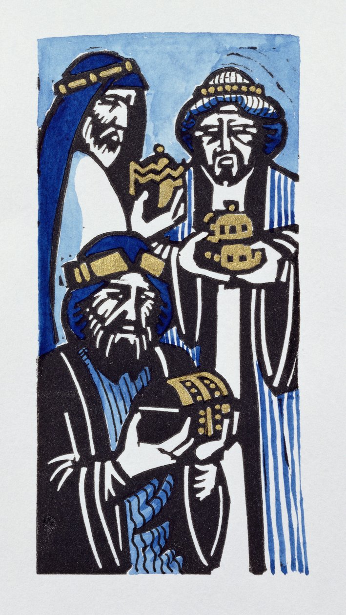 Tři králové, 1998 (linoryt a wc na papíře) od Karen Cater