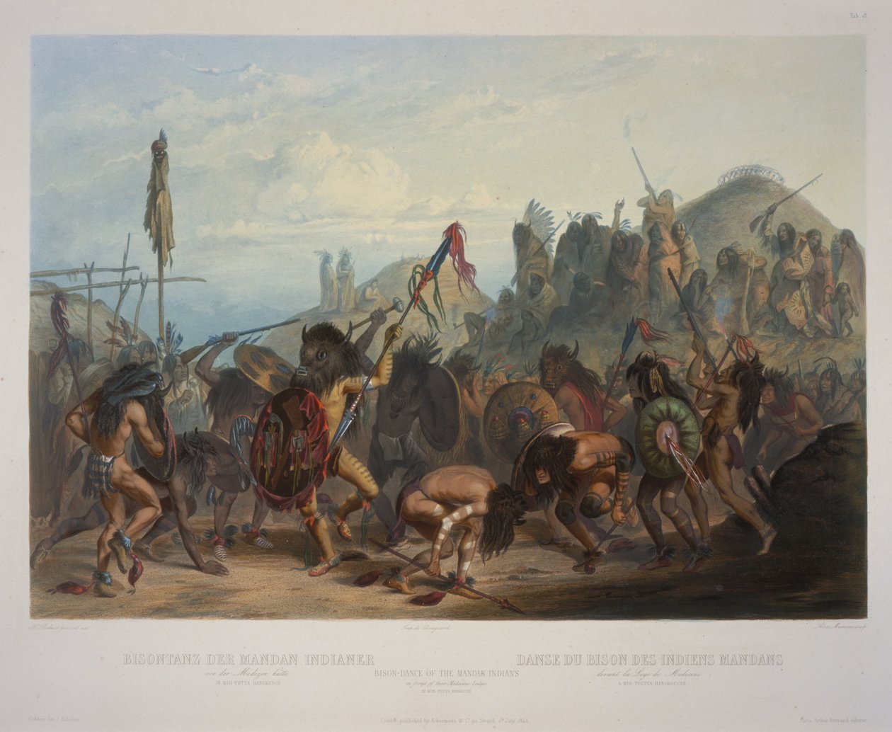 Bison tanec indiánů Mandan před jejich lékárnou. od Karl Bodmer