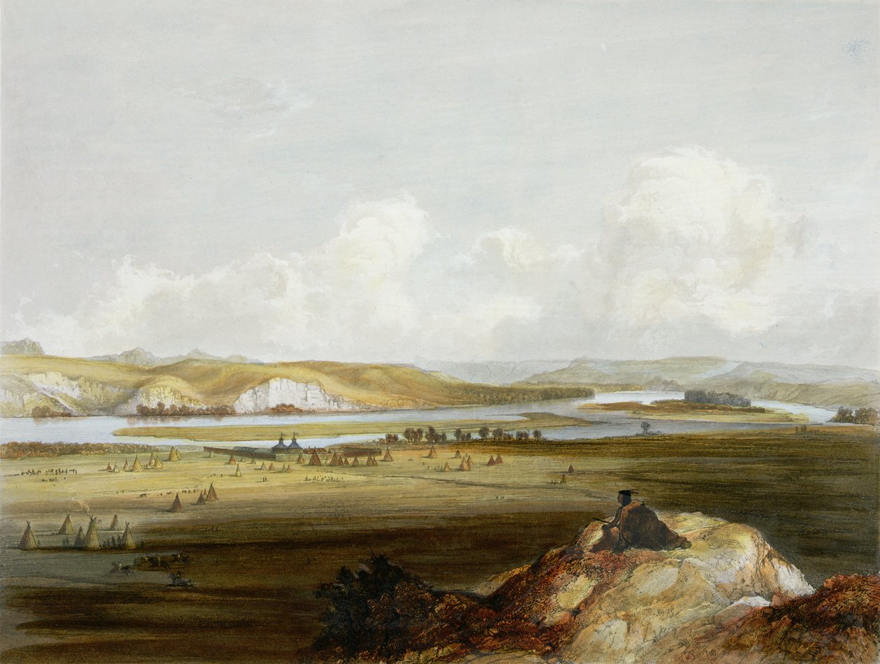 Fort Pierre na Missouri, deska 10 ze svazku 2 „Cesty ve vnitrozemí Severní Ameriky“, vyryl Friedrich Salathe (1793-1858) 1844 (akvatinta) od Karl Bodmer