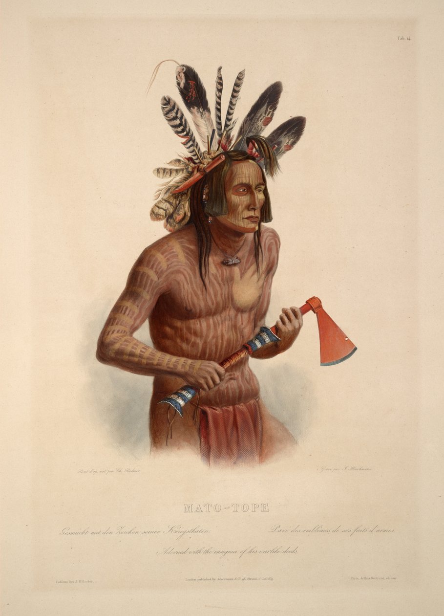 Mato-Tope ozdobili odznaky svých válečných činů od Karl Bodmer