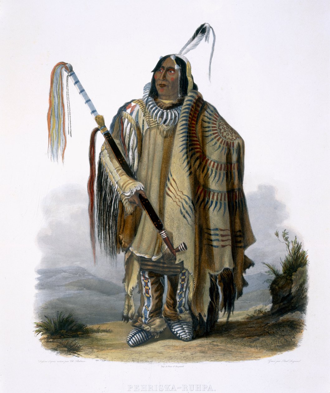 Pehriska-Ruhpa, Minatarre neboli Indián s velkým břichem, deska 17 ze svazku 2 „Cesty ve vnitrozemí Severní Ameriky“, vyryl Paul Legrand, 1844 (akvatinta) od Karl Bodmer