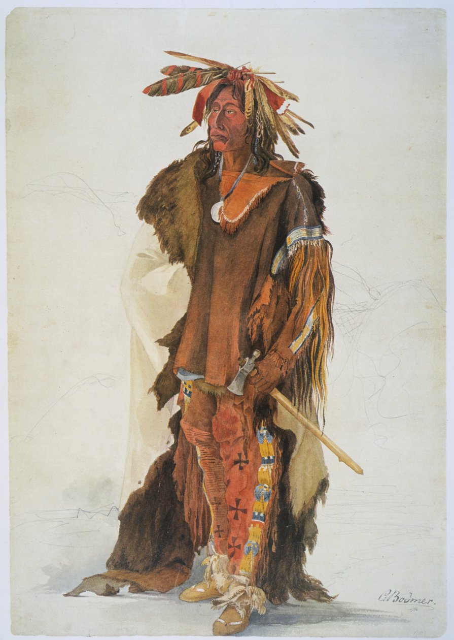 Wahk-ta-Ge-Li, siouxský válečník (tužka, pero a wc na papíře) od Karl Bodmer