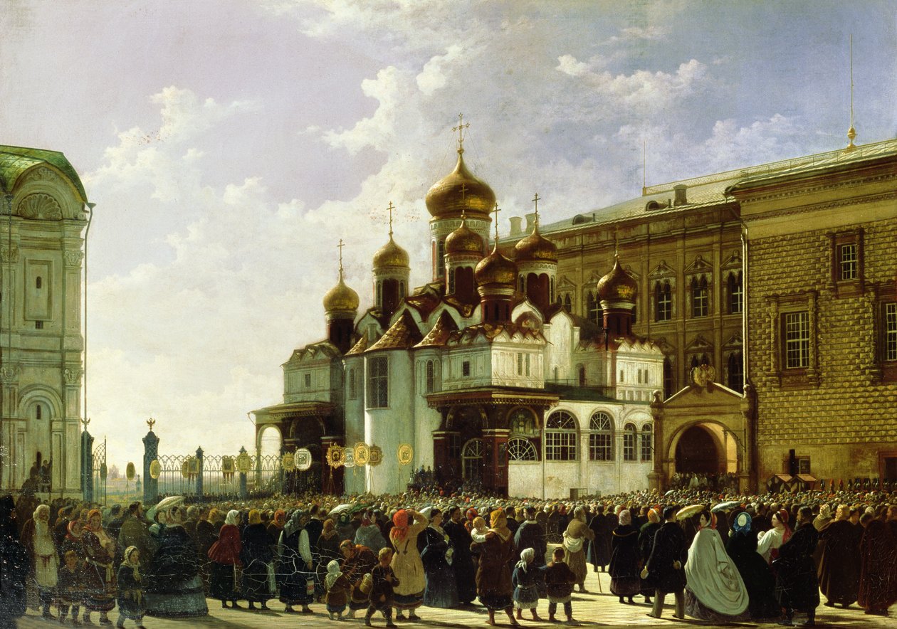 Velikonoční průvod v katedrále Zvěstování Marie v Moskvě, 1860 od Karl Fridrikh Petrovich Bodri