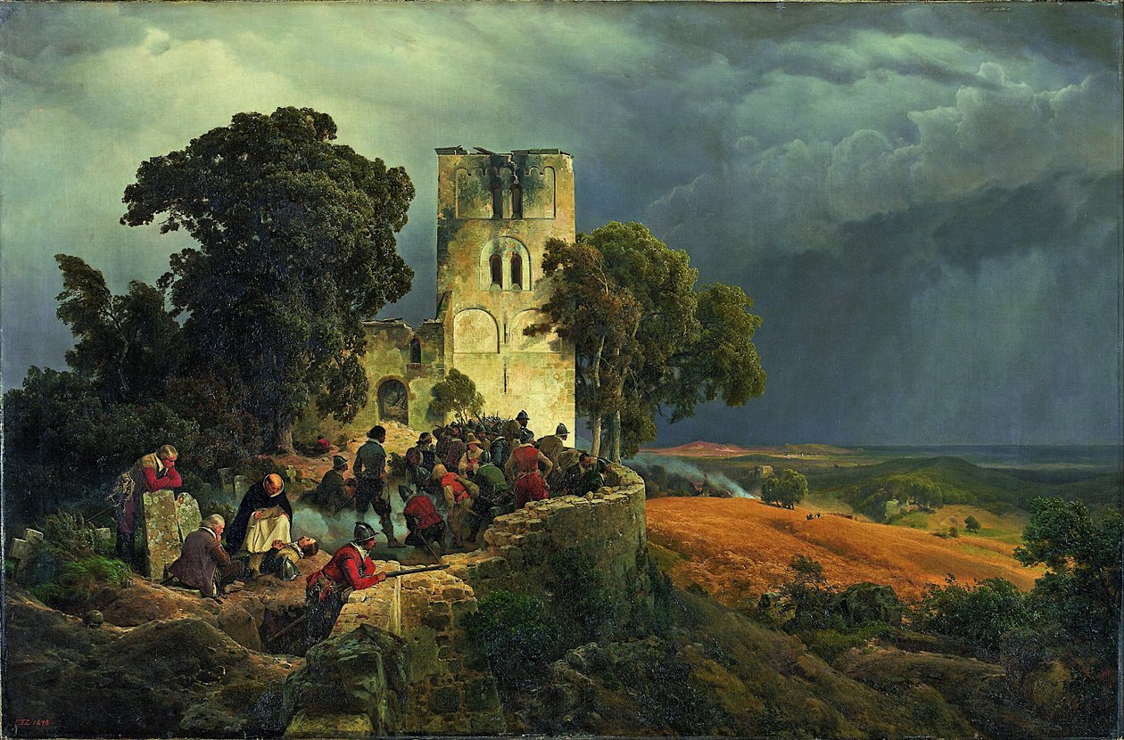 Obléhání obrany kostelního nádvoří během třicetileté války od Carl Friedrich Lessing