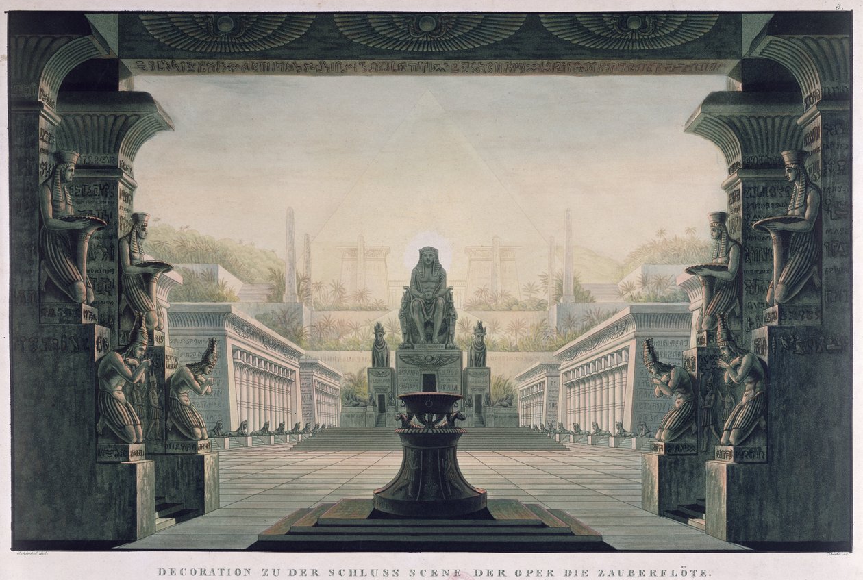 Scénografie pro závěrečnou scénu „Kouzelné flétny“ od Wolfganga Amadea Mozarta (1756-91) od Karl Friedrich Schinkel