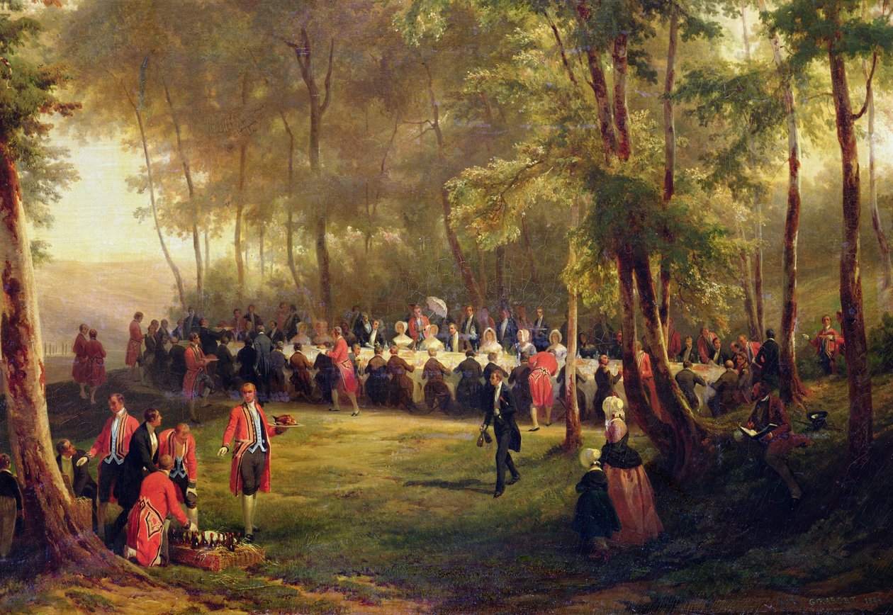 Oběd dával Louis-Philippe pro královnu Viktorii v lese Eu, 6. září 1843, 1844 (detail 60678) od Karl Girardet