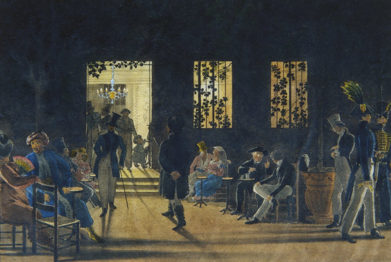 Pokoj Boscareccia v Café Nuovo, Palazzo Ruspoli, Řím, 1827 (wc na papíře) od Karl Johan Lindstrom
