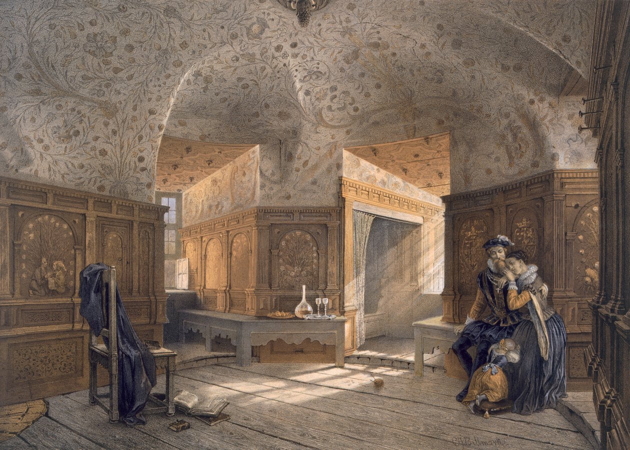Vězení krále Erika XIV., syna Gustava I., v Gripsholmu, z „Teckningar efter Naturen Sverige Interiuer och Exteriuer“, publikované kolem roku 1853-64 od Karl Johann Billmark
