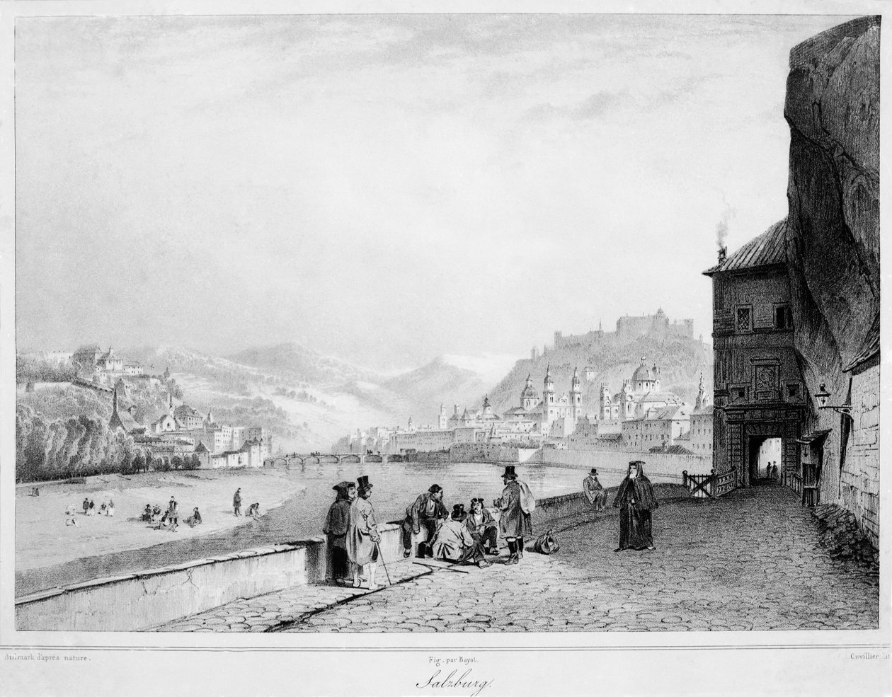 Salzburg, rytý Bayot a Cuvilier, 1840 od Karl Johann Billmark