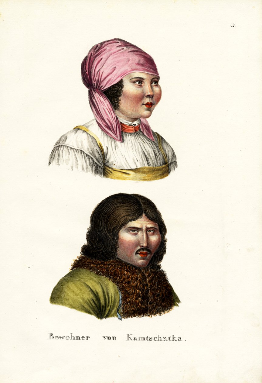 Obyvatelé poloostrova Kamčatka, Sibiř, 1824 od Karl Joseph Brodtmann