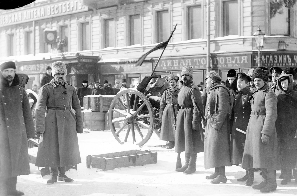 Barikády na Liteiniy Prospekt, Petrohrad, únor 1917 od Karl Karlovich Bulla
