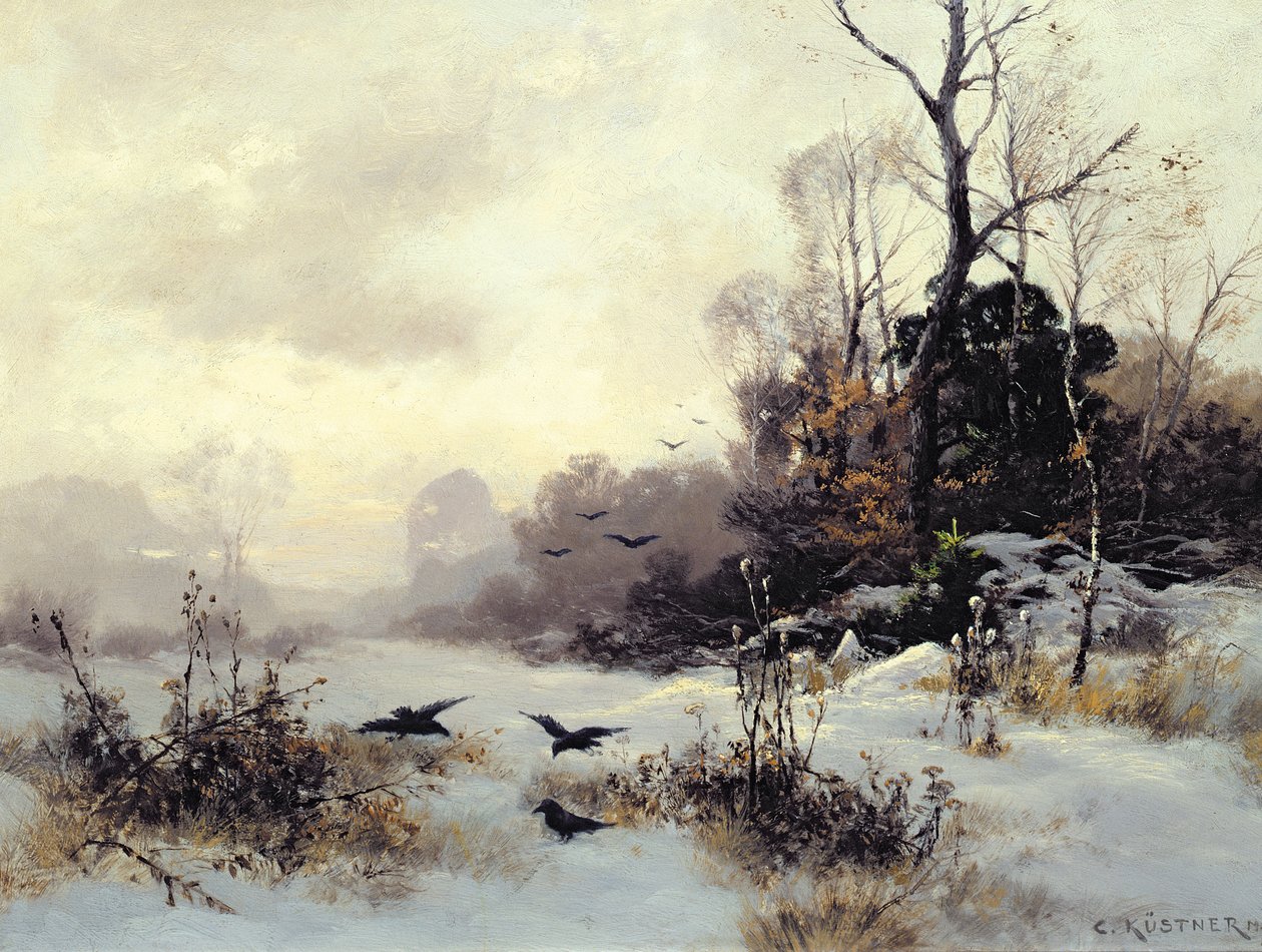 Vrány v zimní krajině, 1907 od Karl Kustner