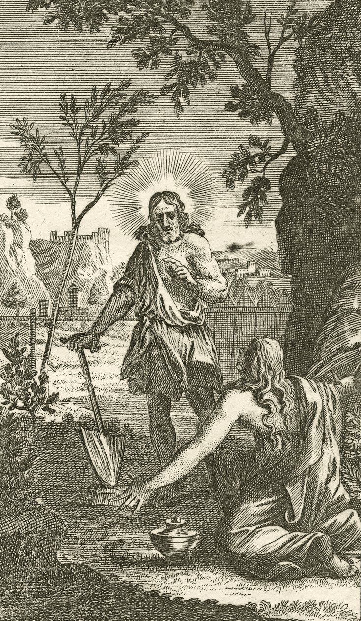 Ježíš se zjevuje Marii Magdaleně jako zahradník, z německé pobožnosti, 1709 (mědirytina) od Karl Remshard