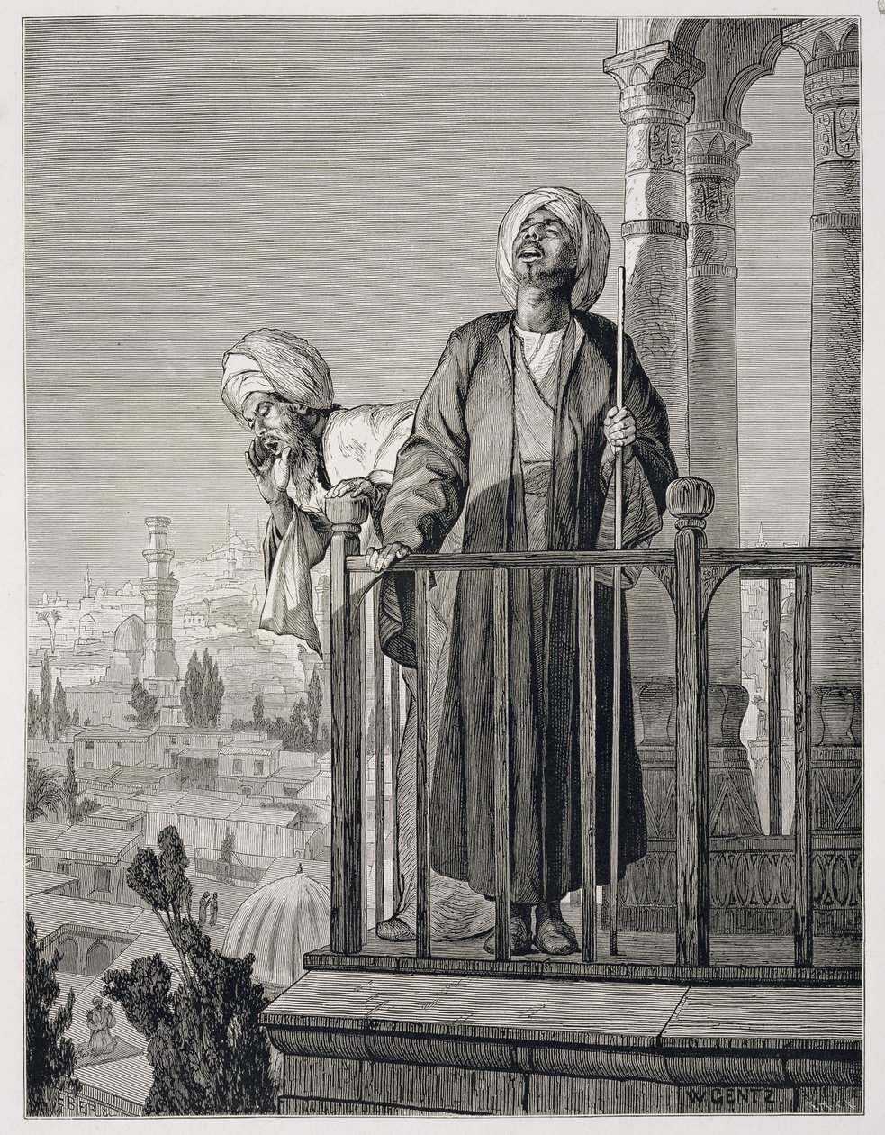 Muezzinova výzva k modlitbě, 19. století (rytina na papíře) od Karl Wilhelm Gentz