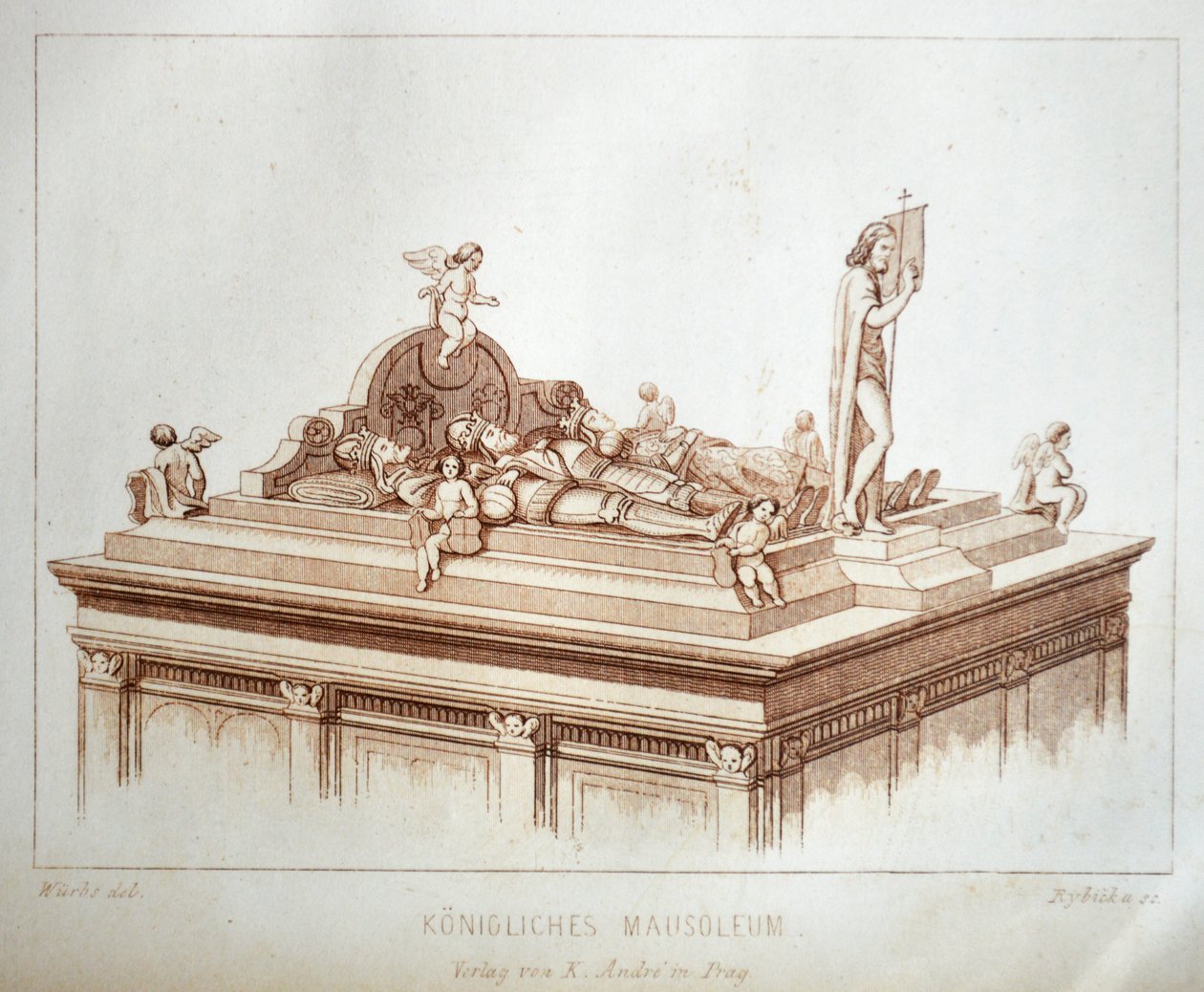 Ilustrace z knihy Der Dom zu Prag z roku 1858, která zobrazuje hrobky králů v chrámu sv. Víta od Karl Wurbs