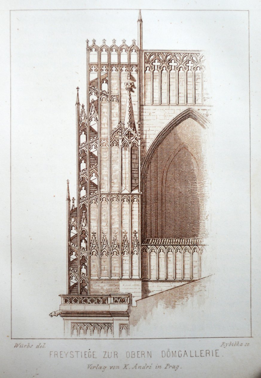 Ilustrace z knihy Der Dom zu Prag z roku 1858, která zobrazuje galerii chrámu sv. Víta od Karl Wurbs