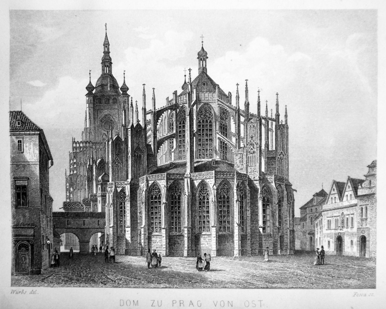 Ilustrace z knihy Der Dom zu Prag z roku 1858, která zobrazuje chrám sv. Víta od Karl Wurbs