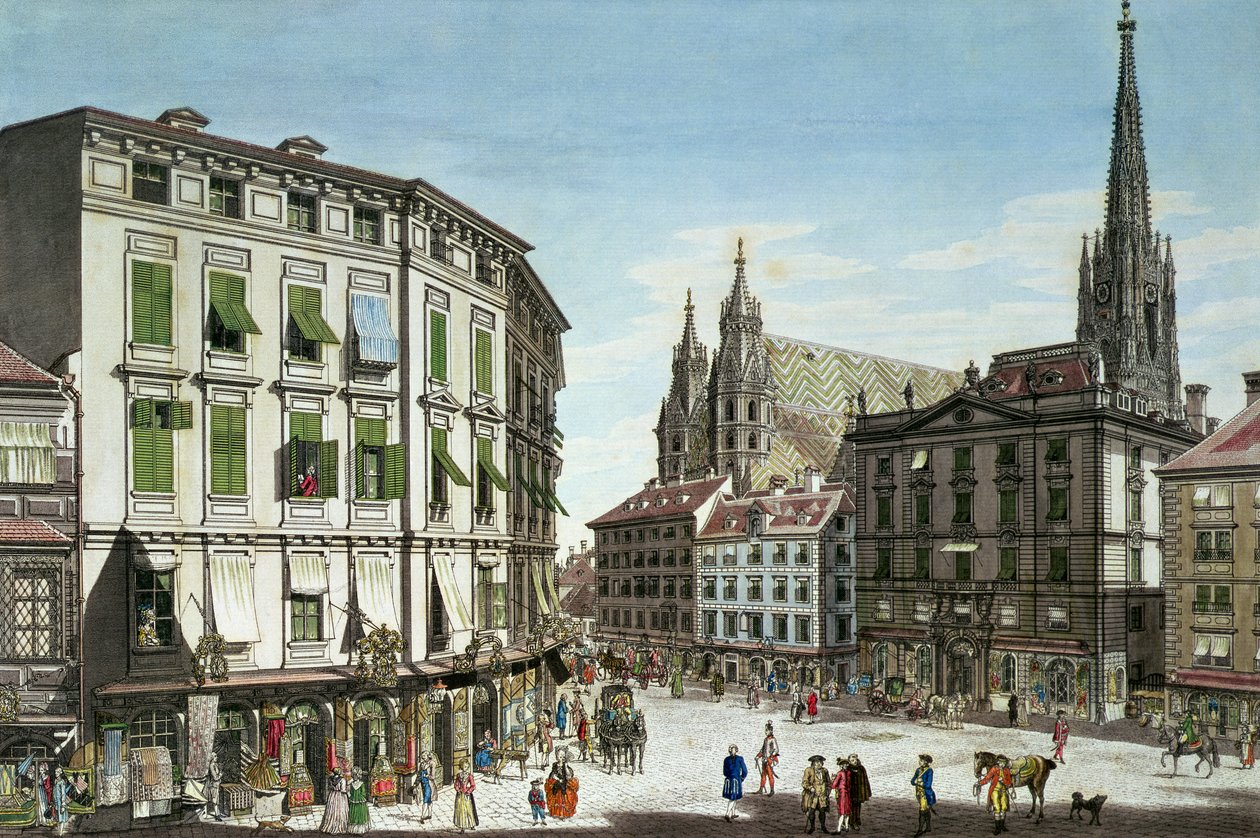 Stock-im-Eisen-Platz, s katedrálou sv. Štěpána v pozadí, vyryto umělcem, 1779 od Carl Schütz
