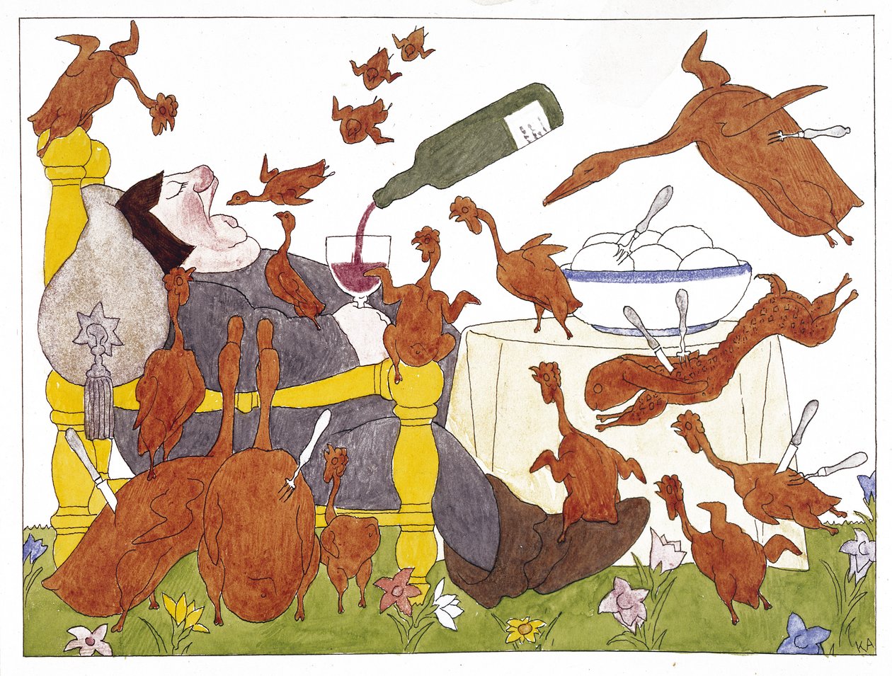Ilustrace z knihy "Schlaraffenland" od Hanse Sachse (1494-1576) (perem a tuší a akvarelem na papíře) od Karl Arnold