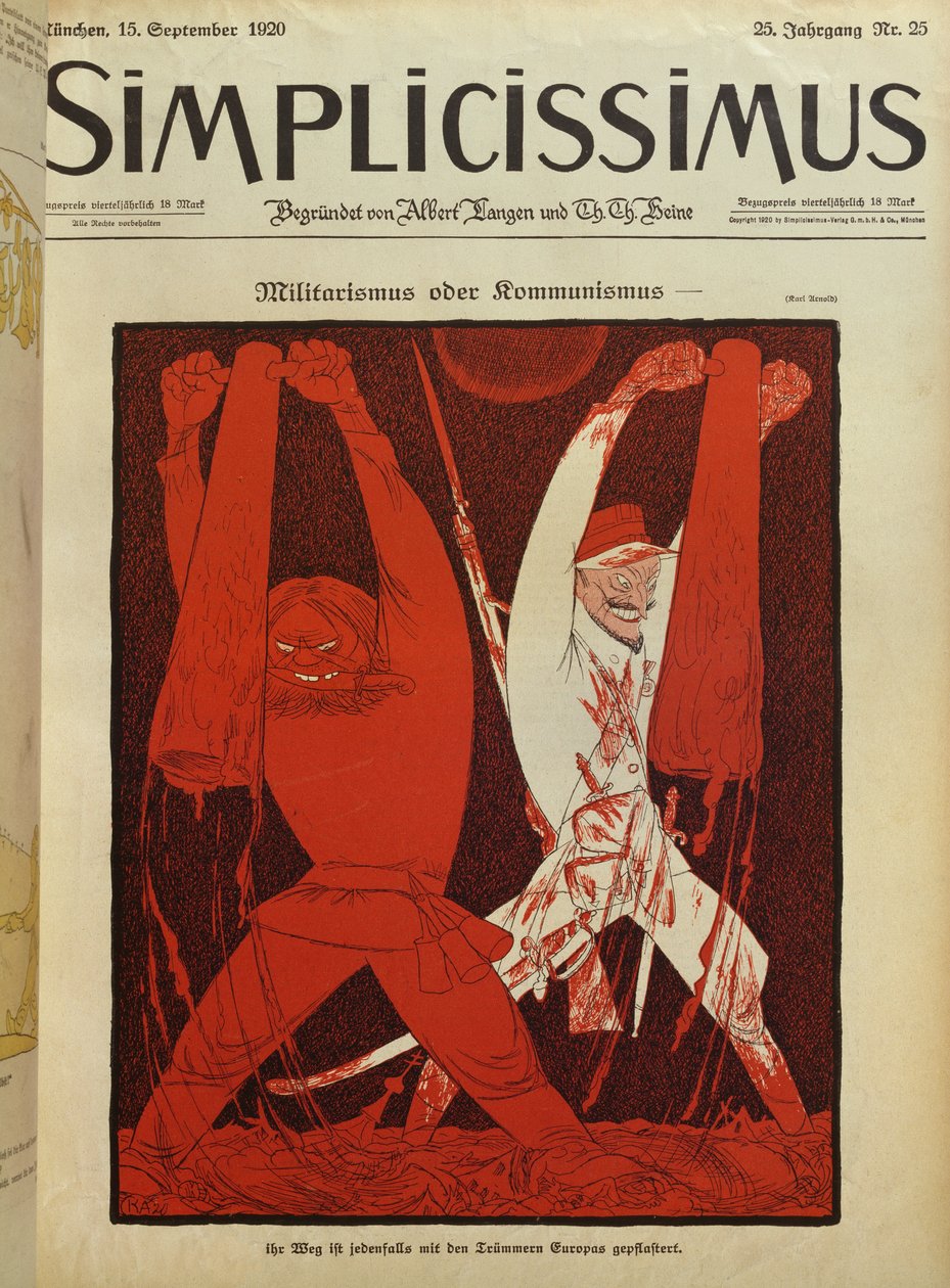 Militarismus nebo komunismus, ilustrace na obálce knihy "Simplicissimus od Karl Arnold