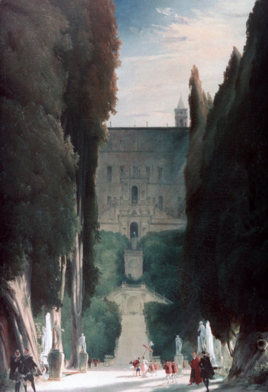 Zahrada vily dEste, 1830 od Carl Blechen