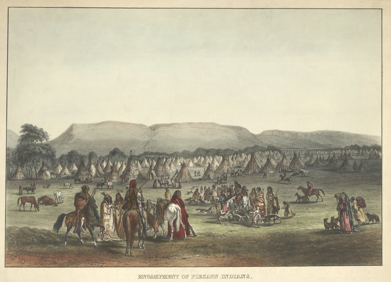 Tábořiště indiánů Piekann, hospoda. 1842 od Karl Bodmer