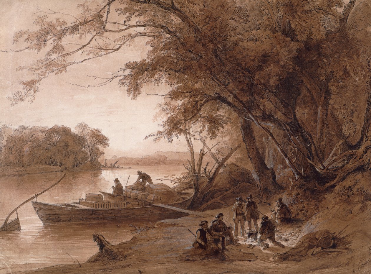 Tábořiště cestovatelů na Missouri od Karl Bodmer