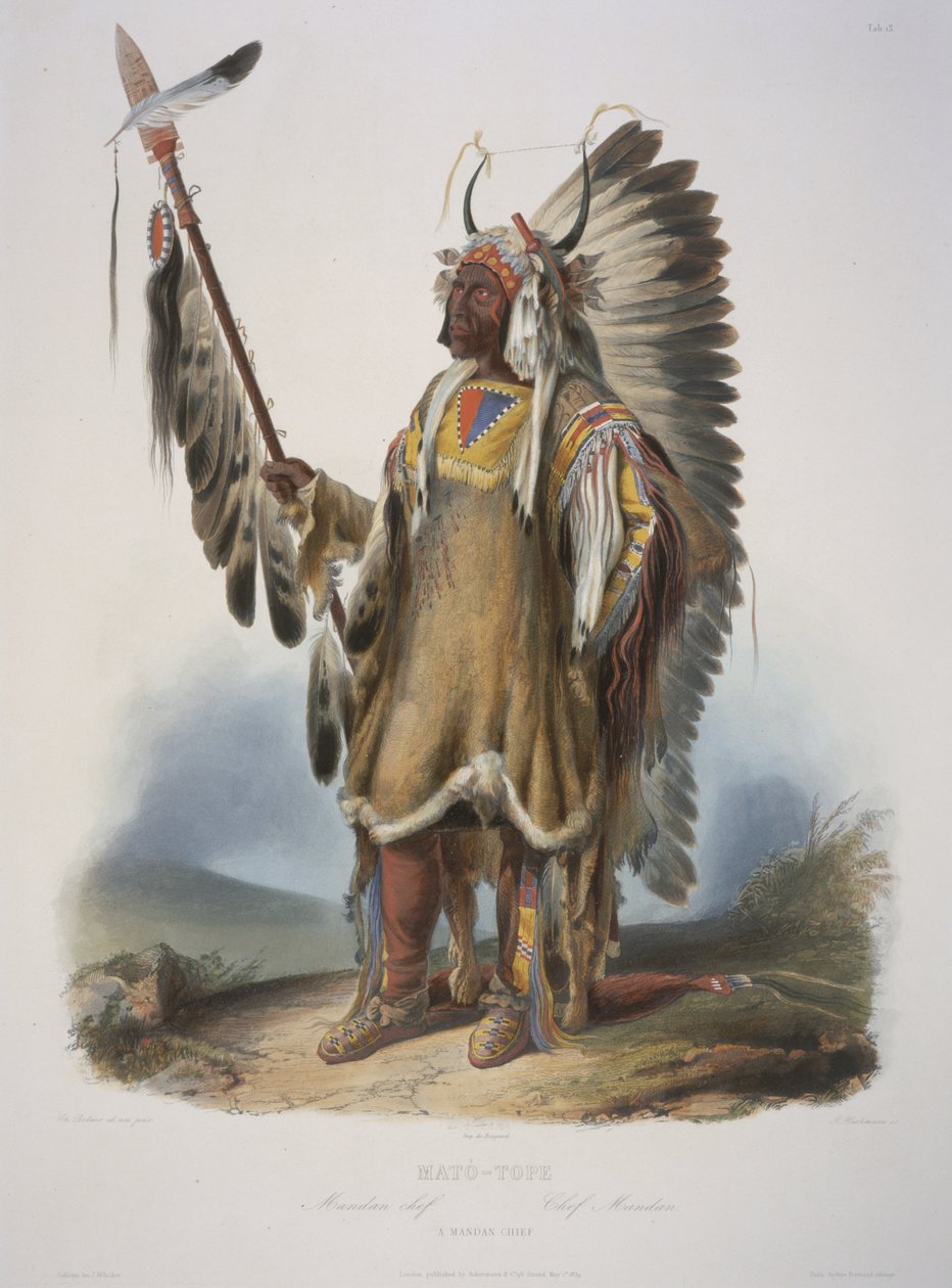 Mato-Tope, mandanský náčelník, vyryl J. Hurliman, publikoval v roce 1839 (akvatinta) od Karl Bodmer