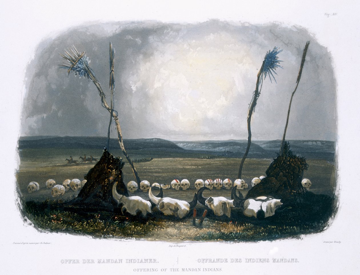 Nabídka indiánů Mandanů, deska 14 z prvního svazku „Cesty ve vnitrozemí Severní Ameriky“, vyryl Sigismond Himely (1801-72) 1843 (akvatinta) od Karl Bodmer