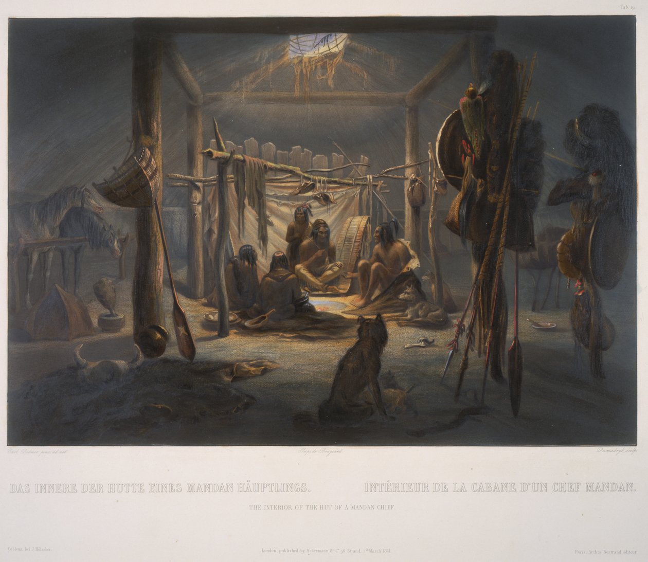 Interiér chaty Mandan Chief od Karl Bodmer
