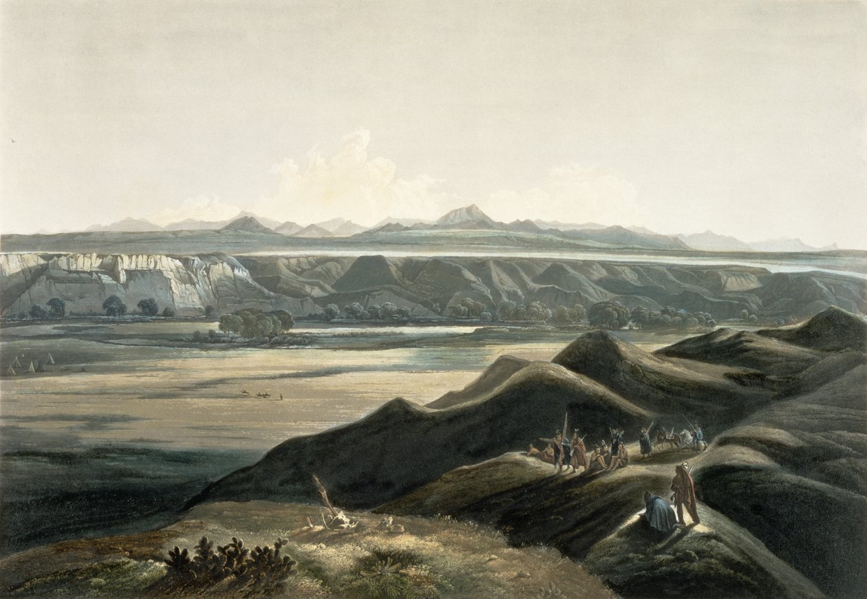 Pohled na Skalisté hory, deska 44 ze svazku 2 „Cesty ve vnitrozemí Severní Ameriky“, vyryl Sigismond Himely (1801-72) 1844 (akvatinta) od Karl Bodmer
