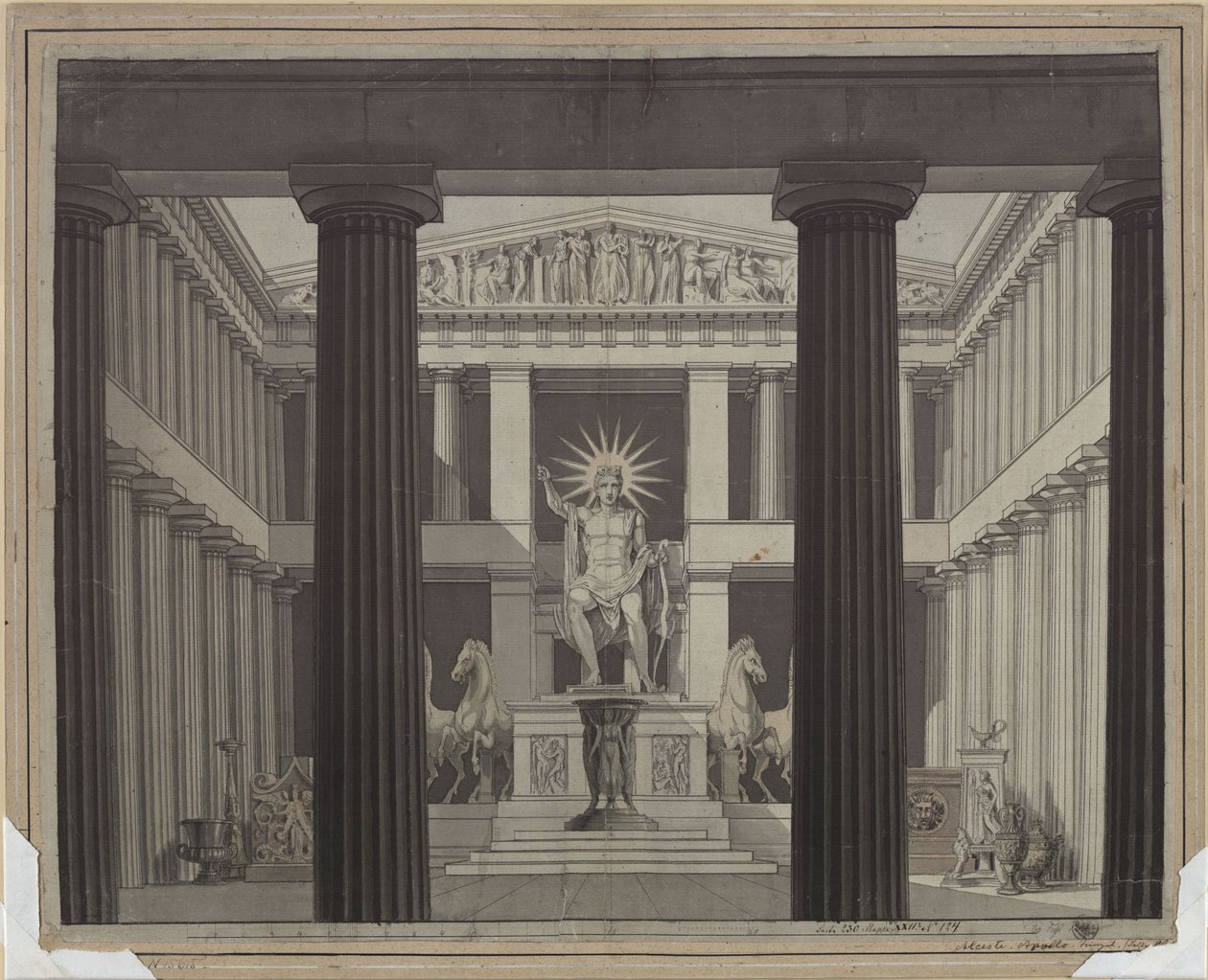 Alceste. Opera Christopha Willibalda Glucka. Návrh druhé scény. Interiér Apollónova chrámu od Karl Friedrich Schinkel