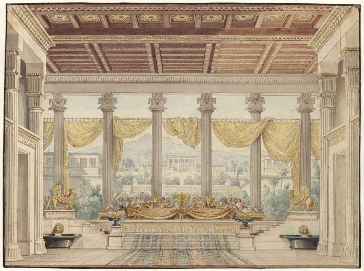 Alexander a Darius. Tragédie Friedricha von Uechtritze. Návrh 4. dekorace. Otevřená hala od Karl Friedrich Schinkel