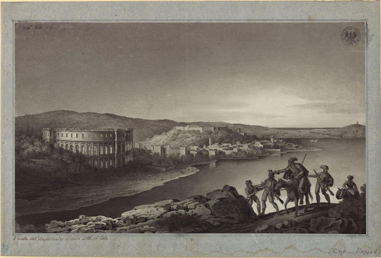 Pohled na amfiteátr a město Pola v Istrii od Karl Friedrich Schinkel