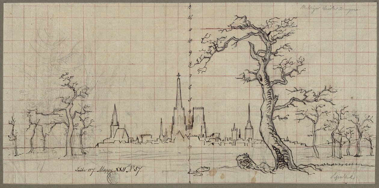 Pohled na město s vysoko se tyčící katedrálou v zimní krajině od Karl Friedrich Schinkel